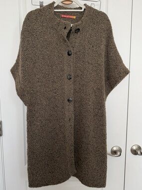 Women’s Tan / Brown KUNA Alpaca Blend Short Sleeve Longline Cardigan size Medium